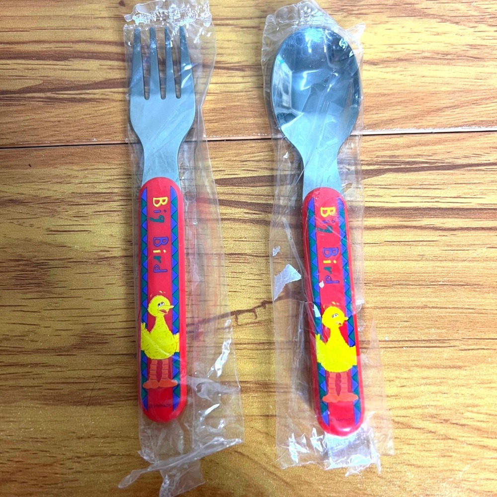 Vintage Big Bird Flatware Set‎ Red Sesame Street Fork Spoon Stainless Steel NEW
